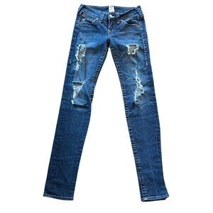True Religion Distressed Skinny Jeans Women’s 28 Blue Cotton Blend